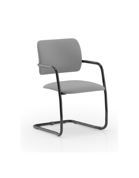 Sedia visitatore telaio a slitta in acciaio nero con braccioli - schienale basso con carter nero - rivestimento ignifugo - CAM