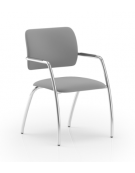 Sedia visitatore telaio 4 gambe in acciaio cromato con braccioli - schienale basso con carter nero - rivestimento ignifugo -CAM