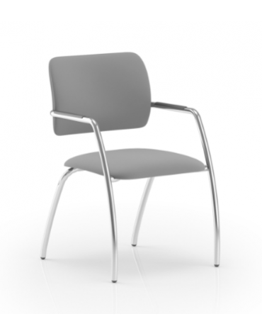 Sedia visitatore telaio 4 gambe in acciaio cromato con braccioli - schienale basso con carter nero - rivestimento ignifugo -CAM