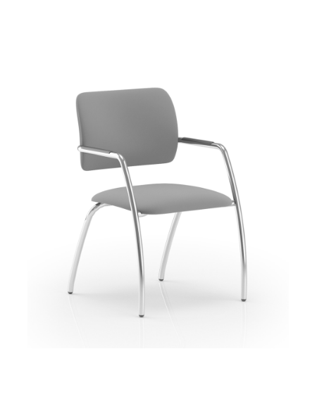 Sedia visitatore telaio 4 gambe in acciaio cromato con braccioli - schienale basso con carter nero - rivestimento ignifugo -CAM