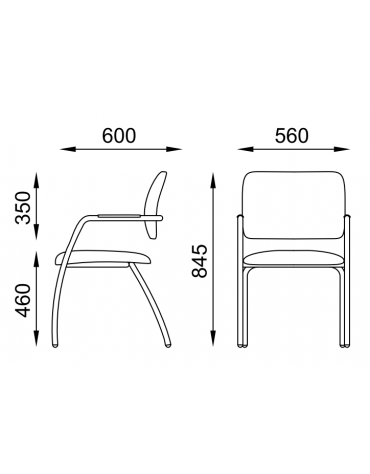 Sedia visitatore telaio 4 gambe in acciaio cromato con braccioli - schienale basso con carter nero - rivestimento ignifugo -CAM