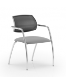 Sedia visitatore telaio 4 gambe in acciaio cromato con schienale in rete e braccioli - rivestimento ignifugo -Certificata CAM
