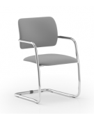 Sedia visitatore telaio a slitta cromato con braccioli - schienale basso interamente rivestito - rivestimento ignifugo - CAM