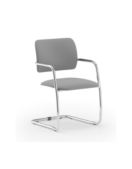 Sedia visitatore telaio a slitta cromato con braccioli - schienale basso interamente rivestito - rivestimento ignifugo - CAM