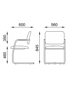 Sedia visitatore telaio a slitta nero con braccioli - schienale basso interamente rivestito - rivestimento ignifugo - CAM