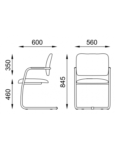 Sedia visitatore telaio a slitta nero con braccioli - schienale basso interamente rivestito - rivestimento ignifugo - CAM