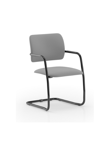 Sedia visitatore telaio a slitta nero con braccioli - schienale basso interamente rivestito - rivestimento ignifugo - CAM