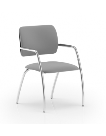 Sedia visitatore telaio 4 gambe cromato con braccioli - schienale basso interamente rivestito - rivestimento ignifugo - CAM