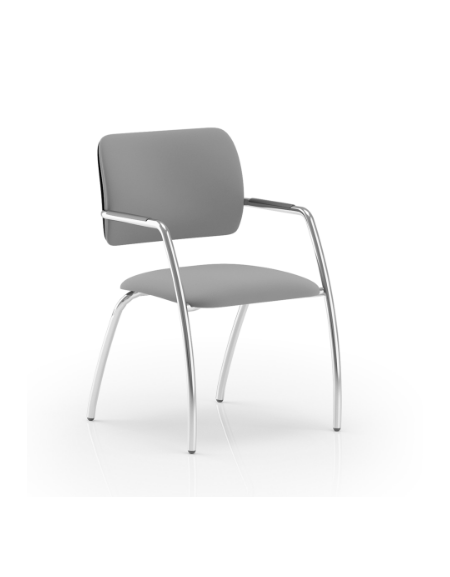 Sedia visitatore telaio 4 gambe cromato con braccioli - schienale basso interamente rivestito - rivestimento ignifugo - CAM