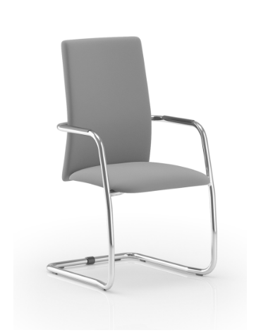 Sedia visitatore telaio a slitta in acciaio cromato con braccioli - schienale alto con carter nero - rivestimento ignifugo - CAM