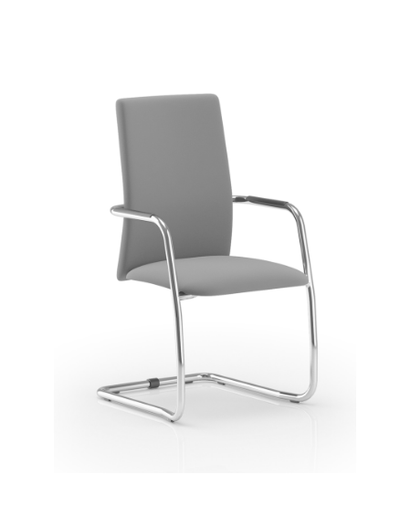 Sedia visitatore telaio a slitta in acciaio cromato con braccioli - schienale alto con carter nero - rivestimento ignifugo - CAM