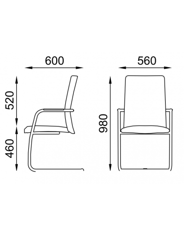 Sedia visitatore telaio a slitta in acciaio nero con braccioli - schienale alto con carter nero - rivestimento ignifugo - CAM