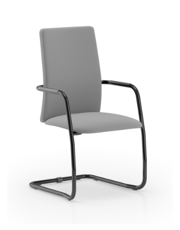 Sedia visitatore telaio a slitta in acciaio nero con braccioli - schienale alto con carter nero - rivestimento ignifugo - CAM