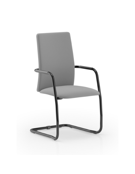 Sedia visitatore telaio a slitta in acciaio nero con braccioli - schienale alto con carter nero - rivestimento ignifugo - CAM