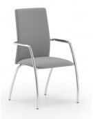 Sedia visitatore telaio 4 gambe in acciaio cromato con braccioli - schienale alto con carter nero - rivestimento ignifugo - CAM