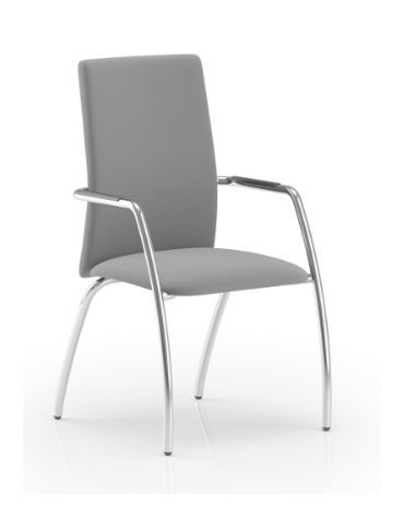 Sedia visitatore telaio 4 gambe in acciaio cromato con braccioli - schienale alto con carter nero - rivestimento ignifugo - CAM