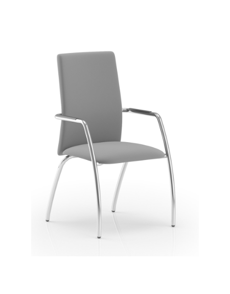 Sedia visitatore telaio 4 gambe in acciaio cromato con braccioli - schienale alto con carter nero - rivestimento ignifugo - CAM