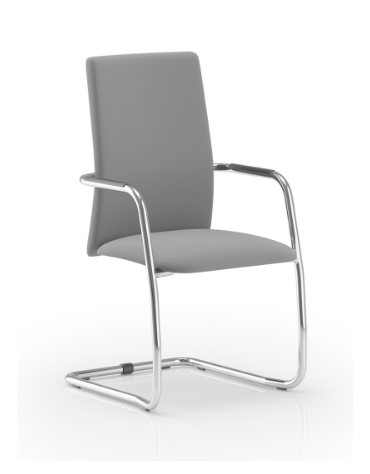 Sedia visitatore telaio a slitta cromato con braccioli - schienale alto interamente rivestito - rivestimento ignifugo - CAM