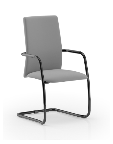 Sedia visitatore telaio a slitta nero con braccioli - schienale alto interamente rivestito - rivestimento ignifugo - CAM