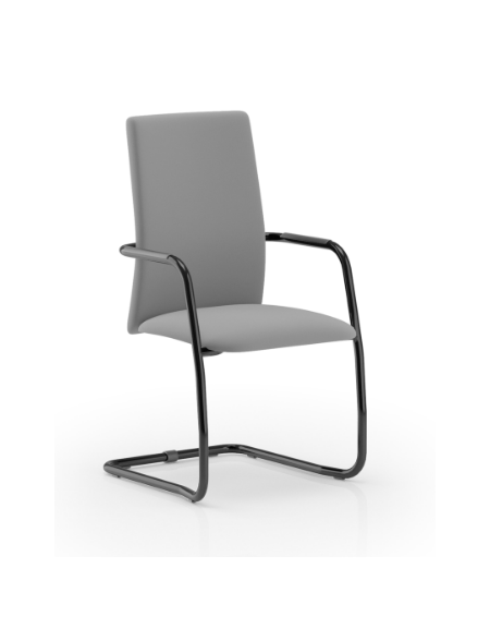 Sedia visitatore telaio a slitta nero con braccioli - schienale alto interamente rivestito - rivestimento ignifugo - CAM
