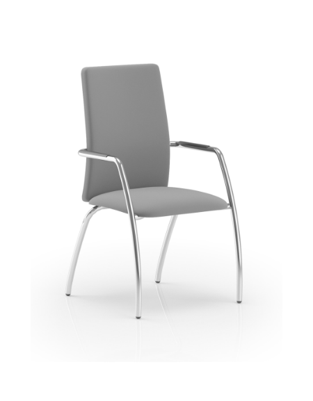 Sedia visitatore telaio 4 gambe cromato con braccioli - schienale alto interamente rivestito - rivestimento ignifugo - CAM