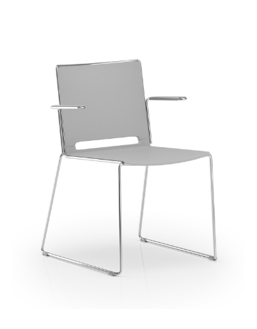 Sedia visitatore a slitta, telaio in acciaio cromato con braccioli - sedile e schienale in polipropilene - Certificata CAM