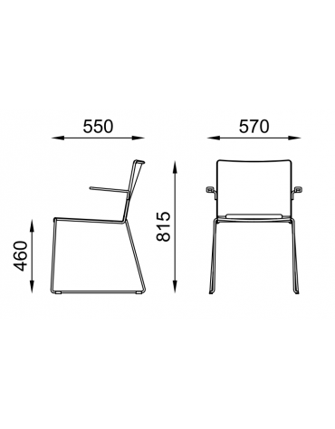 Sedia visitatore a slitta, telaio in acciaio verniciato grigio con braccioli - sedile e schienale in polipropilene - CAM