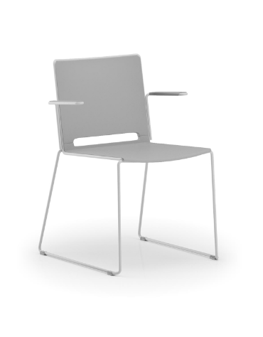 Sedia visitatore a slitta, telaio in acciaio verniciato grigio con braccioli - sedile e schienale in polipropilene - CAM