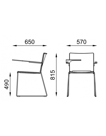 Sedia visitatore a slitta, telaio in acciaio cromato con braccioli e tavoletta - sedile e schienale in polipropilene - CAM