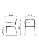 Sedia visitatore a slitta, telaio in acciaio verniciato grigio con braccioli e tavoletta - sedile e schienale in polipropilene