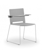 Sedia visitatore a slitta, telaio in acciaio verniciato grigio con braccioli e tavoletta - sedile e schienale in polipropilene