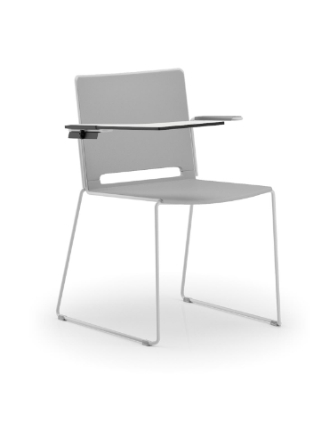 Sedia visitatore a slitta, telaio in acciaio verniciato grigio con braccioli e tavoletta - sedile e schienale in polipropilene