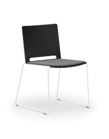 Sedia visitatore a slitta, telaio in acciaio verniciato bianco - sedile imbottito e schienale in polipropilene - CAM