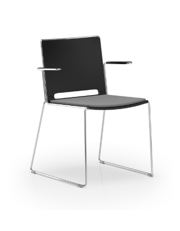 Sedia visitatore a slitta, telaio in acciaio cromato con braccioli - sedile imbottito e schienale in polipropilene - CAM