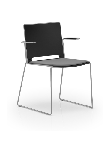 Sedia visitatore a slitta, telaio in acciaio verniciato grigio con braccioli - sedile imbottito e schienale in polipropilene