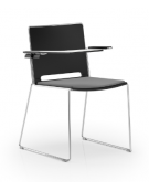 Sedia visitatore a slitta, telaio in acciaio cromato con braccioli e tavoletta - sedile imbottito e schienale in polipropilene