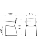 Sedia visitatore a slitta, telaio in acciaio grigio con braccioli e tavoletta - sedile imbottito e schienale in polipropilene