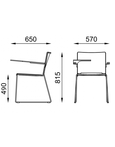 Sedia visitatore a slitta, telaio in acciaio grigio con braccioli e tavoletta - sedile imbottito e schienale in polipropilene
