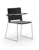 Sedia visitatore a slitta, telaio in acciaio grigio con braccioli e tavoletta - sedile imbottito e schienale in polipropilene