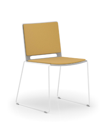 Sedia visitatore a slitta, telaio in acciaio verniciato bianco - sedile e schienale imbottito - CAM