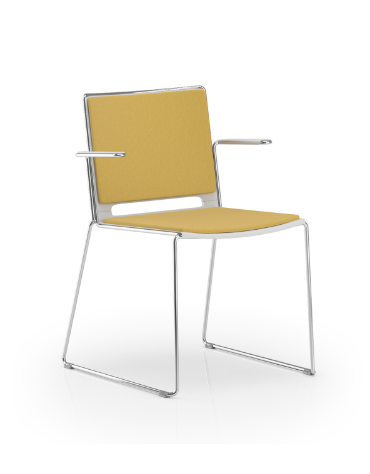 Sedia visitatore a slitta, telaio in acciaio cromato con braccioli - sedile e schienale imbottito - CAM