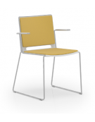 Sedia visitatore a slitta, telaio in acciaio verniciato grigio con braccioli - sedile e schienale imbottito - CAM