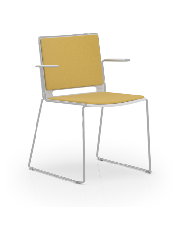 Sedia visitatore a slitta, telaio in acciaio verniciato grigio con braccioli - sedile e schienale imbottito - CAM