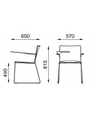 Sedia visitatore a slitta, telaio in acciaio cromato con braccioli e tavoletta- sedile e schienale imbottito - CAM