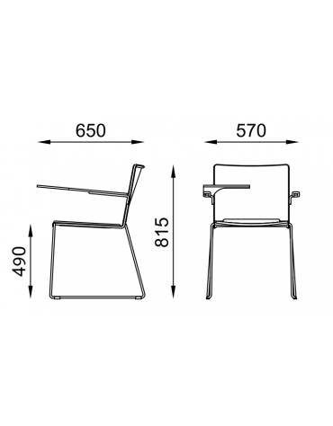 Sedia visitatore a slitta, telaio in acciaio cromato con braccioli e tavoletta- sedile e schienale imbottito - CAM