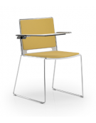 Sedia visitatore a slitta, telaio in acciaio cromato con braccioli e tavoletta- sedile e schienale imbottito - CAM