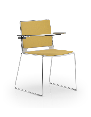 Sedia visitatore a slitta, telaio in acciaio cromato con braccioli e tavoletta- sedile e schienale imbottito - CAM