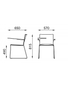 Sedia visitatore a slitta, telaio in acciaio verniciato grigio con braccioli e tavoletta - sedile e schienale imbottito - CAM