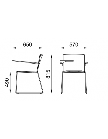 Sedia visitatore a slitta, telaio in acciaio verniciato grigio con braccioli e tavoletta - sedile e schienale imbottito - CAM