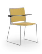 Sedia visitatore a slitta, telaio in acciaio verniciato grigio con braccioli e tavoletta - sedile e schienale imbottito - CAM